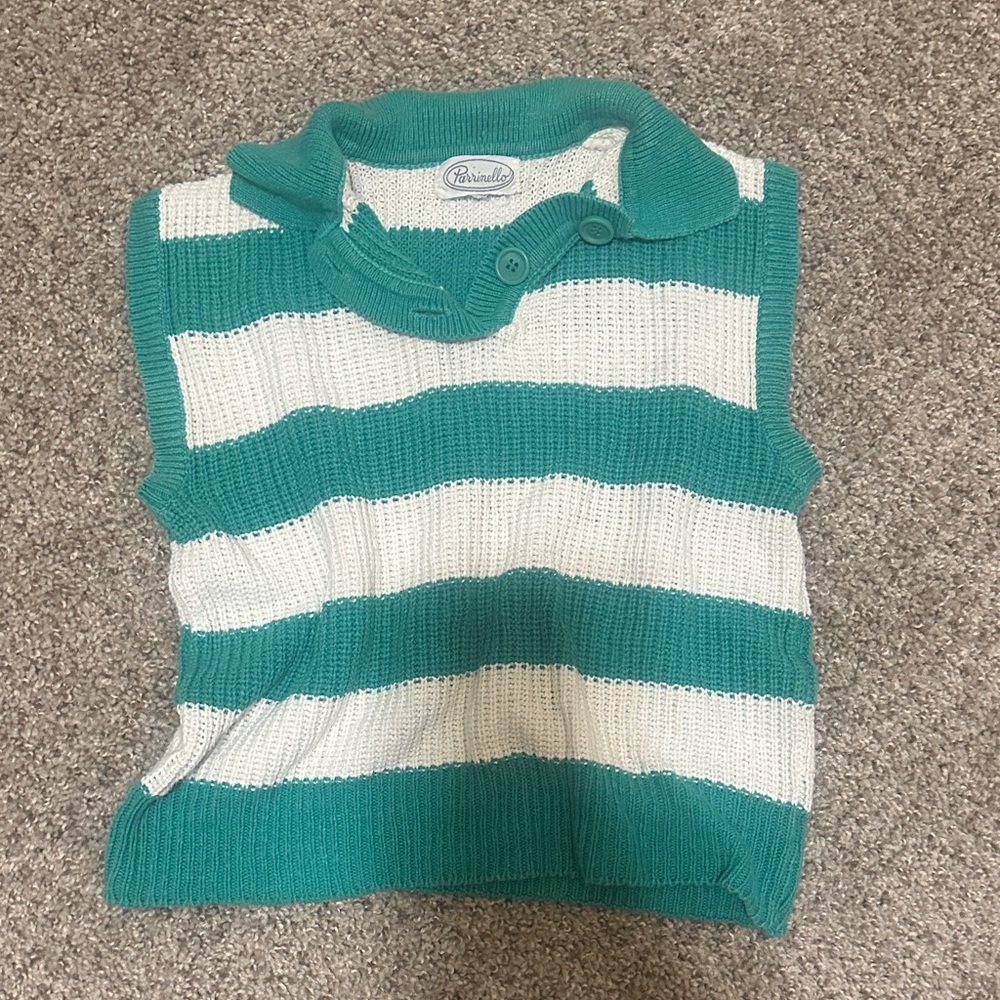 Green and White Striped Knit Vest